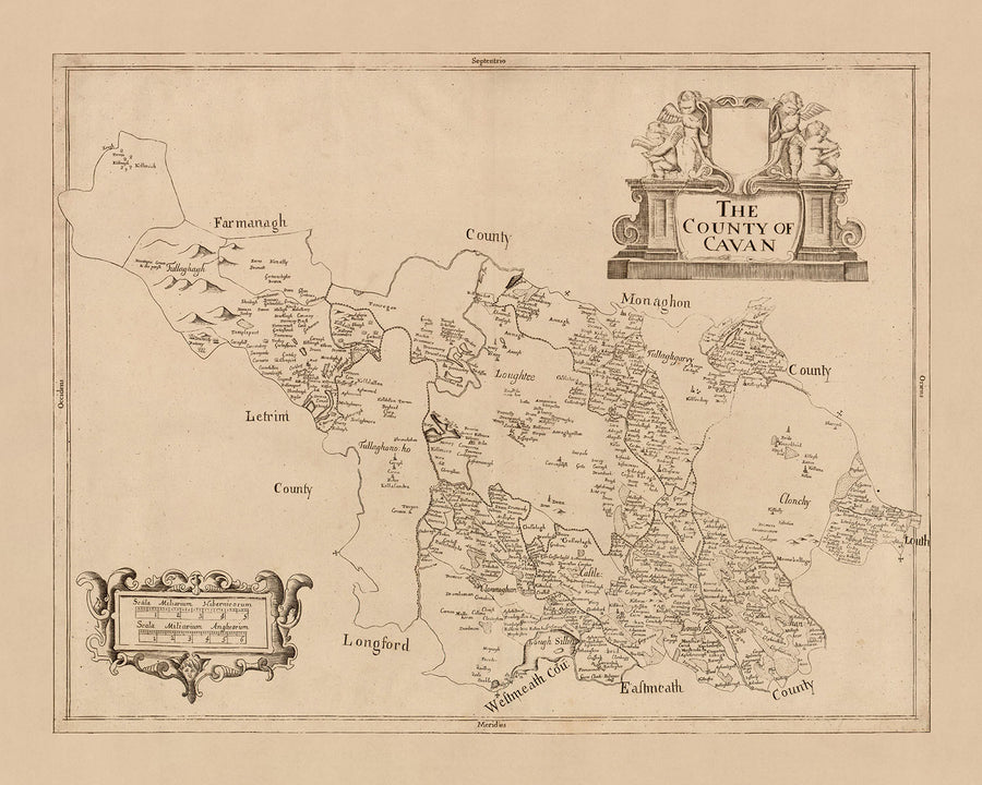 Vecchia mappa della contea di Cavan di Petty, 1685: Cavan, Belturbet, Killeshandra, Virginia, Cootehill 