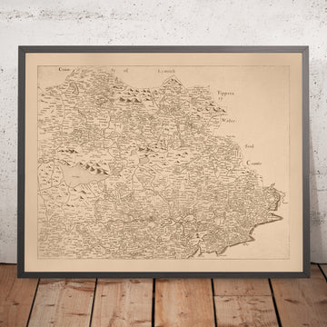 Antigua mapa del condado de Cork por Petty, 1685: Kinsale, Bandon, Clonakilty, Bantry, Skibbereen 