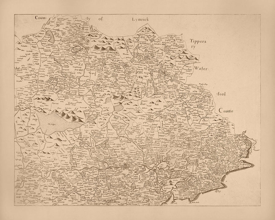 Mappa antica della contea di Cork di Petty, 1685: Kinsale, Bandon, Clonakilty, Bantry, Skibbereen 