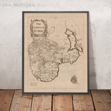 Mappa antica della Contea di Down di Petty, 1685: Bangor, Donaghadee, Hillsborough, Monti Mourne, Tollymore 