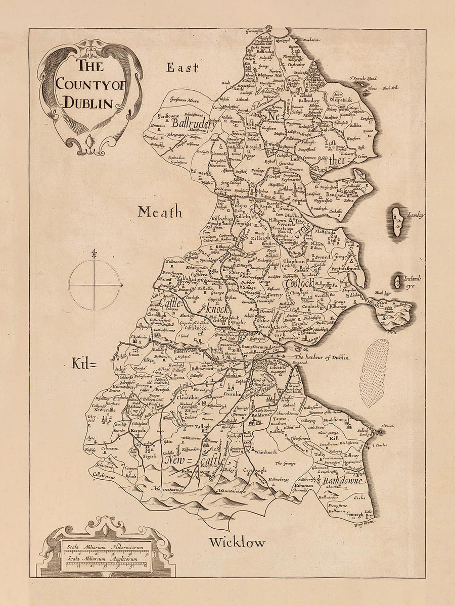 Old Map of County Dublin by Petty, 1685: Dublin, Swords, Malahide, Skerries, Blackrock, Clondalkin