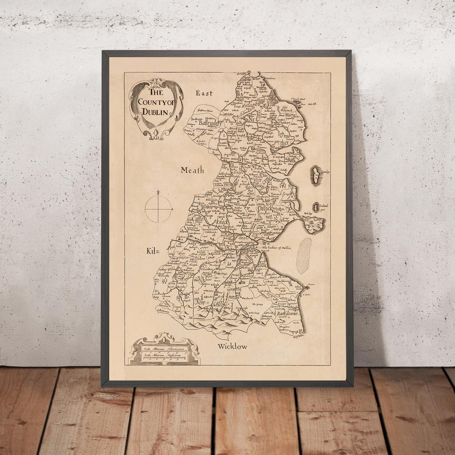 Old Map of County Dublin by Petty, 1685: Dublin, Swords, Malahide, Skerries, Blackrock, Clondalkin