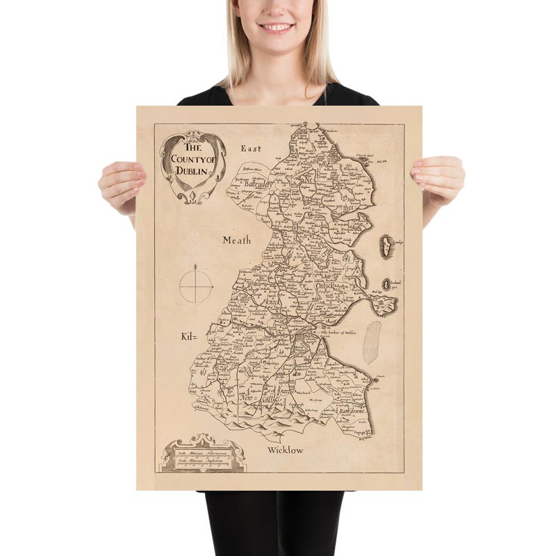 Old Map of County Dublin by Petty, 1685: Dublin, Swords, Malahide, Skerries, Blackrock, Clondalkin