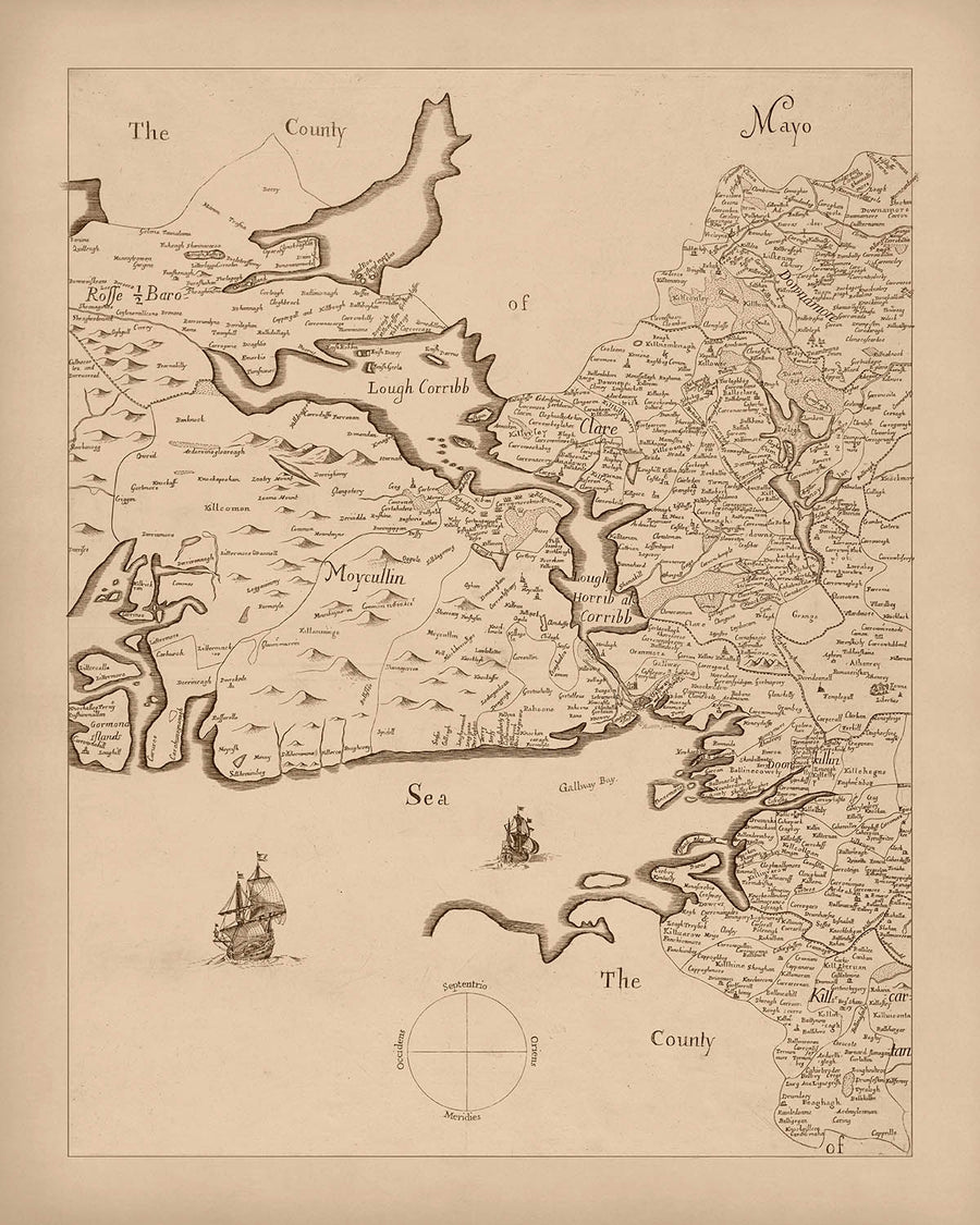 Old Map of County Galway, 1685: Galway, Connemara, Lough Corrib, Kylemore Abbey, Aran Islands