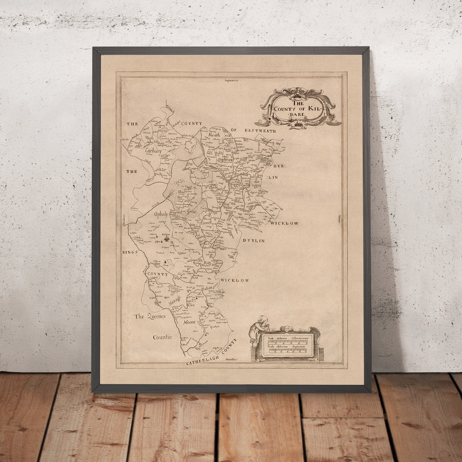 Mappa antica della Contea di Kildare di Petty, 1685: Kildare, Naas, Maynooth, Castledermot, Monasterevan 