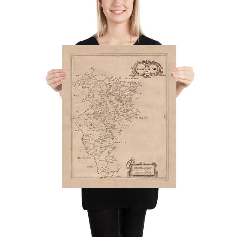 Mappa antica della Contea di Kildare di Petty, 1685: Kildare, Naas, Maynooth, Castledermot, Monasterevan 