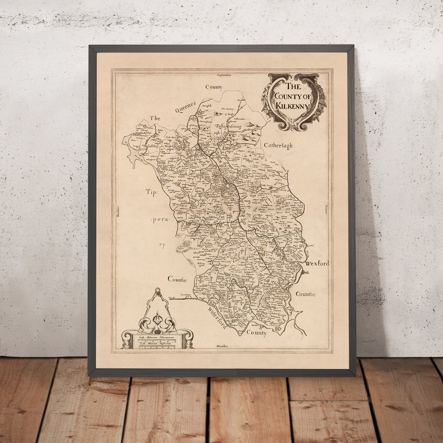 Old Map of County Kilkenny by Petty, 1685: Kilkenny, Callan, Thomastown, Jerpoint Abbey, Black Castle
