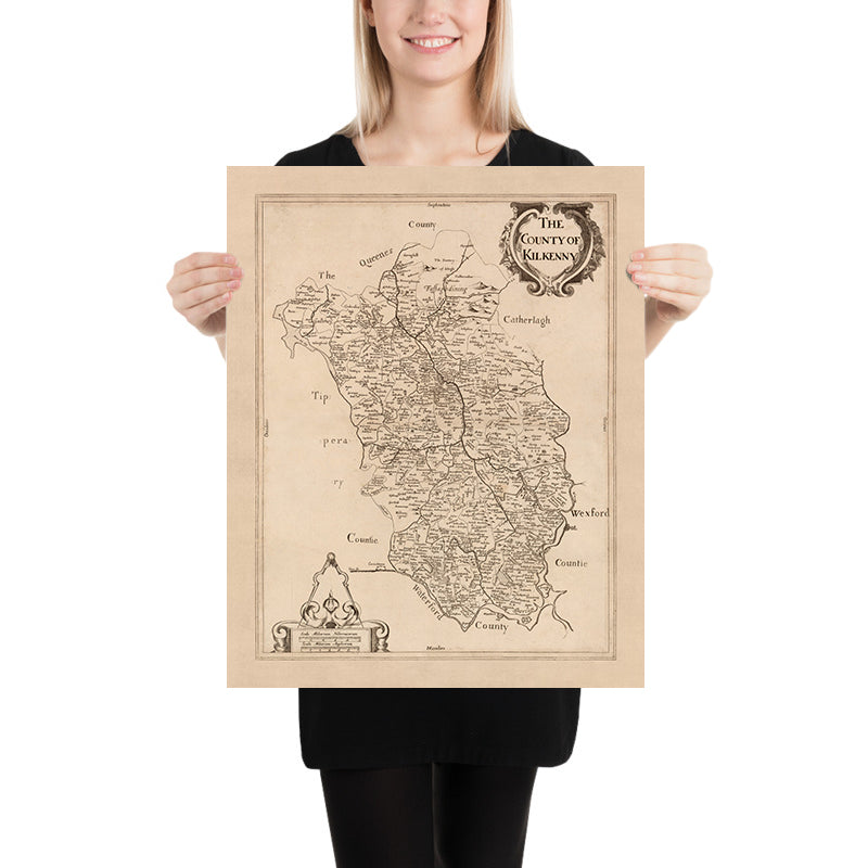 Old Map of County Kilkenny by Petty, 1685: Kilkenny, Callan, Thomastown, Jerpoint Abbey, Black Castle