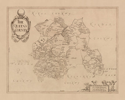 Old Map of County Laois by Petty, 1685: Abbeyleix, Athy, Castlecomer, Durrow, Mountmellick