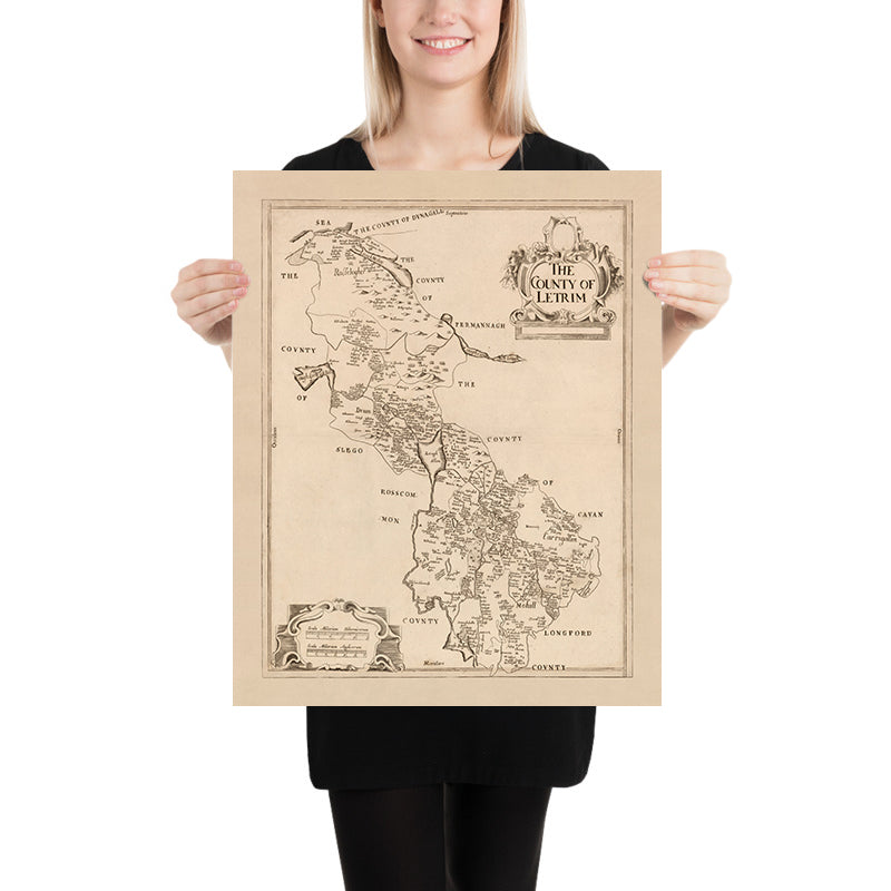 Vecchia mappa della contea di Leitrim di Petty, 1685: Carrick-on-Shannon, Jamestown, Ballinamore, Mohill, Carrigallen, Down Survey 