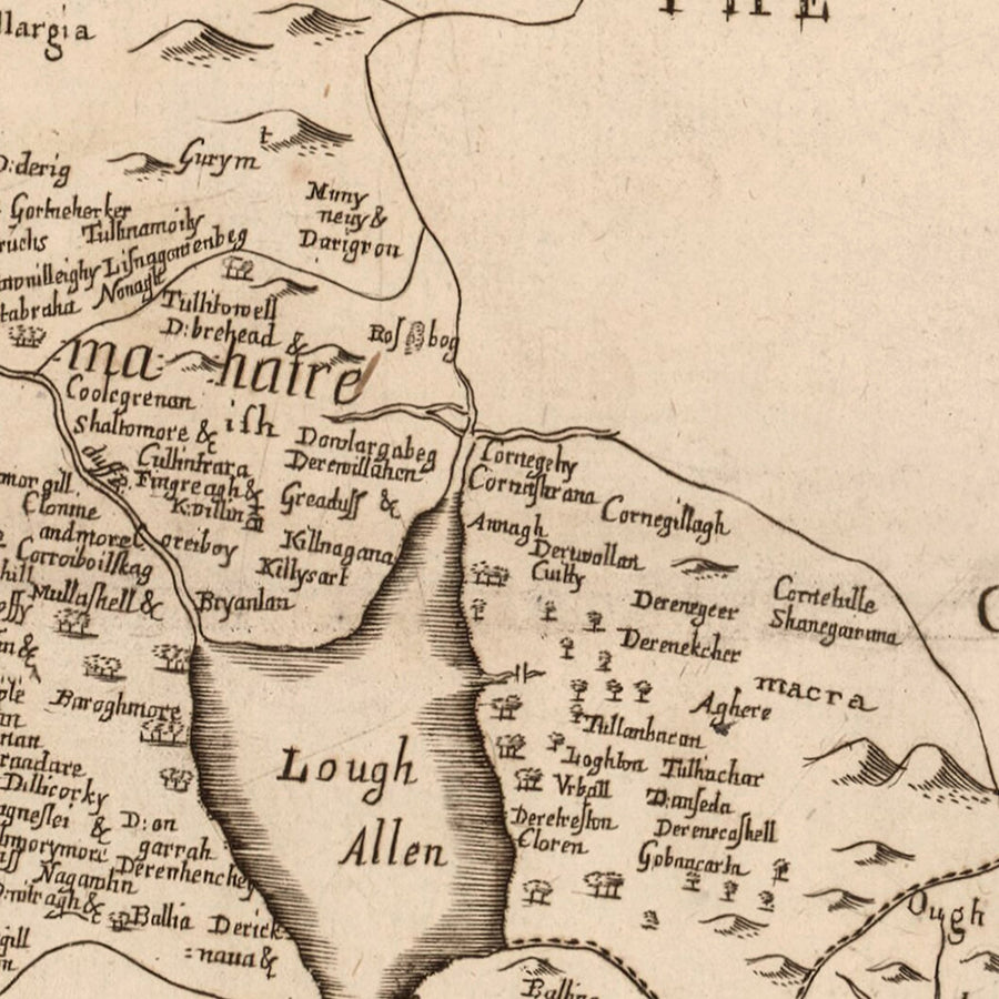 Vecchia mappa della contea di Leitrim di Petty, 1685: Carrick-on-Shannon, Jamestown, Ballinamore, Mohill, Carrigallen, Down Survey 