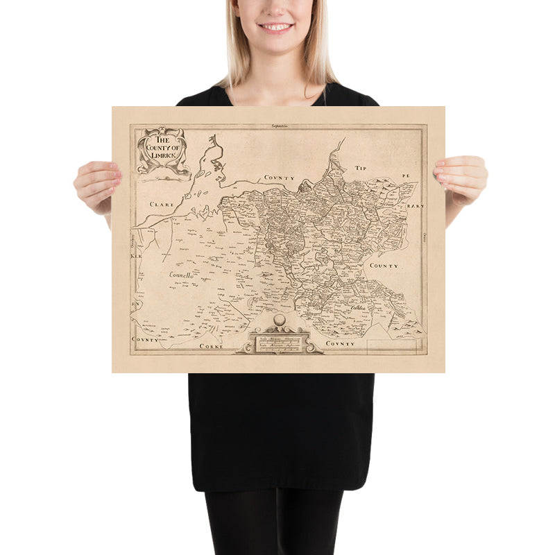 Mappa antica della Contea di Limerick di Petty, 1685: Limerick, Newcastle West, Rathkeale, Castello di Re Giovanni, Castello di Desmond 