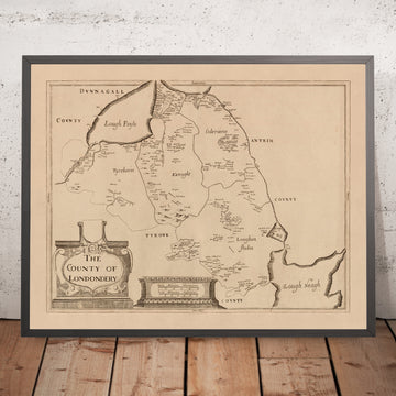 Mappa antica della Contea di Londonderry di Petty, 1685: Ballymoney, Portrush, Coleraine, Limavady, Downhill Demesne, Roe Valley 