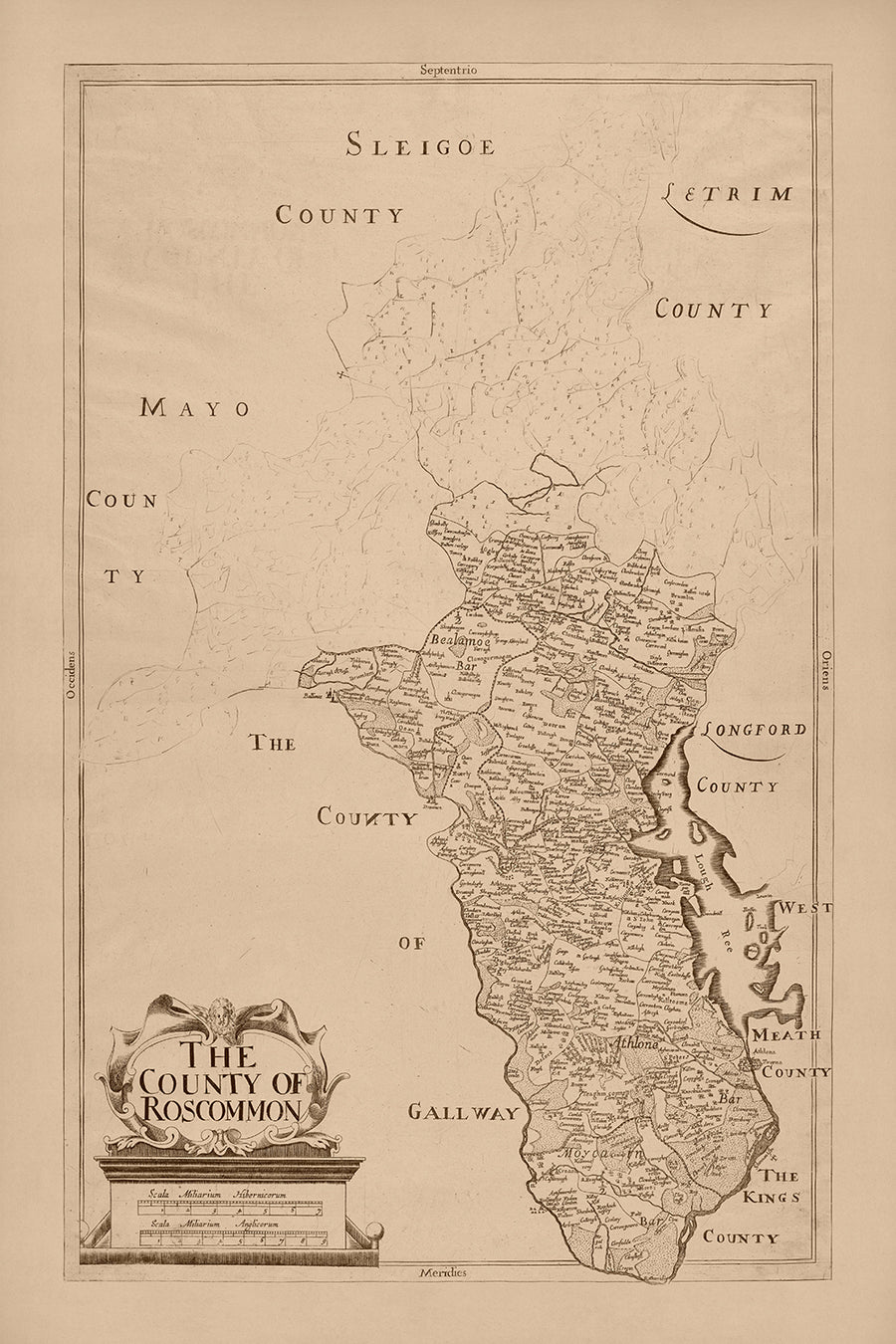 Old Map of County Roscommon by Petty, 1685: Athlone, Boyle, Strokestown, Ballinlough, Tulsk