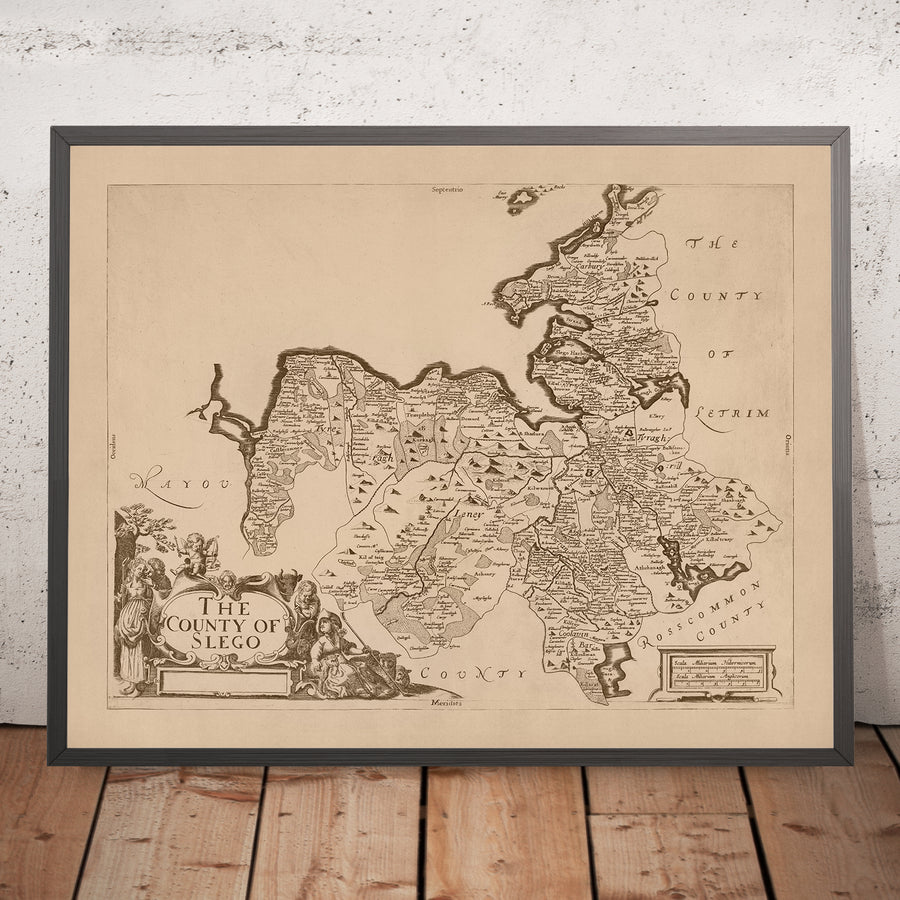 Old Map of County Sligo by Petty, 1685: Boyle, Knocknarea, Lough Gill, Benbulben, Ox Mountains