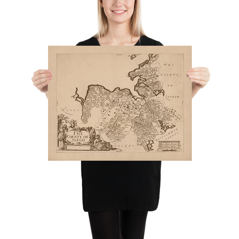 Old Map of County Sligo by Petty, 1685: Boyle, Knocknarea, Lough Gill, Benbulben, Ox Mountains