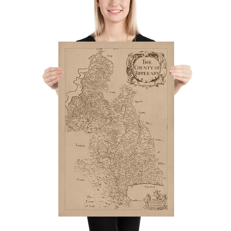 Old Map of County Tipperary by Petty, 1685: Cashel, Clonmel, Fethard, Nenagh, Roscrea