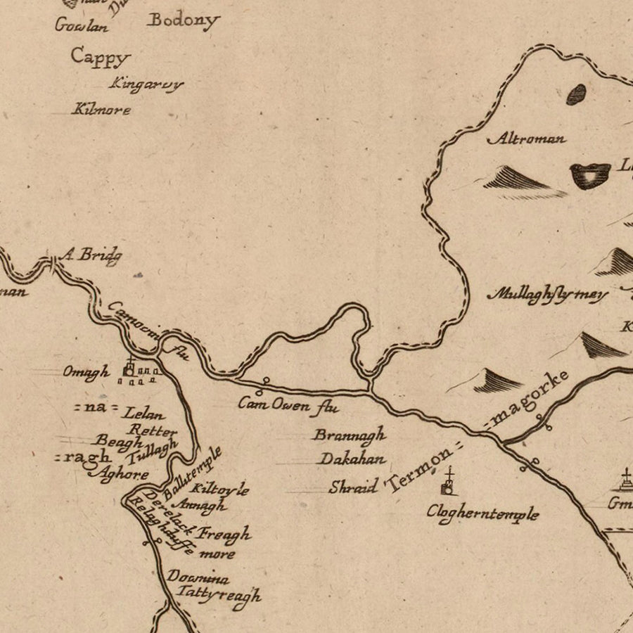 Old Map of County Tyrone by Petty, 1685: Strabane, Omagh, Sperrin Mountains, Ulster Canal, Lough Neagh