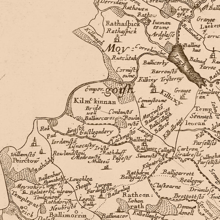 Old Map of County Westmeath by Petty, 1685: Athlone, Mullingar, Delvin, Kinnegad, Moate