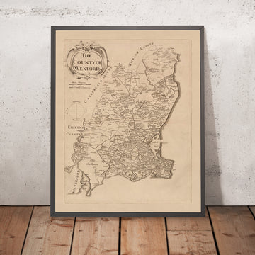 Mappa antica della Contea di Wexford di Petty, 1685: Clonmines, Enniscorthy, New Ross, Bannow, Duncormick 