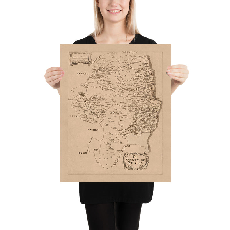 Old Map of County Wicklow by Petty, 1685: Wicklow Mountains, Glendalough, Arklow, Bray, Blessington