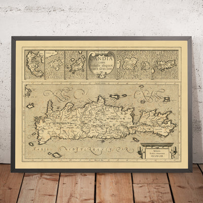 Mapa antiguo de Grecia de Mercator, 1610: Creta, Corfú, Zante, Santorini, montañas