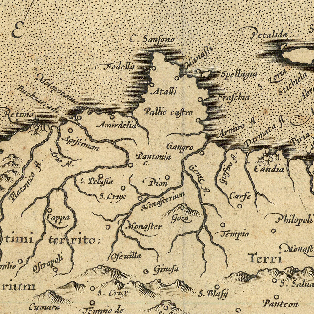 Alte Karte von Griechenland von Mercator, 1610: Kreta, Korfu, Zante, Santorini, Berge