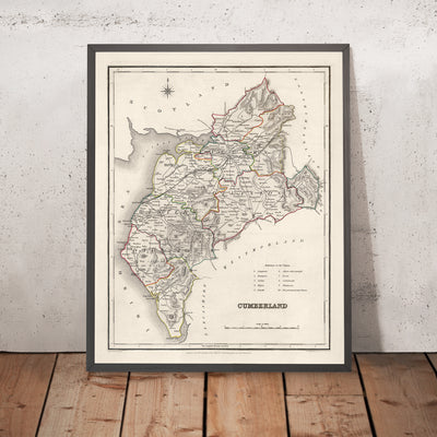 Alte Karte von Cumberland von Samuel Lewis, 1844: Carlisle, Whitehaven, Workington, Penrith und Keswick 
