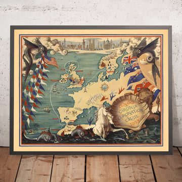 Mapa del Crucero de Coronación del Viejo Cunard Caronia, 1953: Londres, París, Roma, Gibraltar, Atenas 