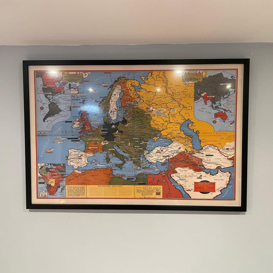 Alter Weltkrieg 2 Karte, 1942 von Stanley Turner - "Datierte Ereignisse" WW2 Geschichtsdiagramm 