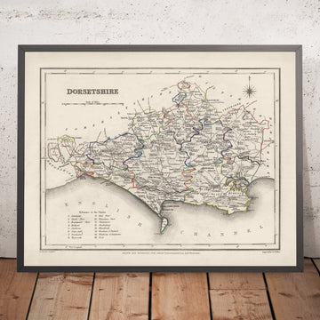 Old Map of Dorset by Samuel Lewis, 1844: Blandford Forum, Bridport, Lyme Regis, Shaftesbury, Wimborne Minster