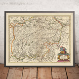 Old Map of Duchy of Bavaria by Visscher, 1690: Regensburg, Ingolstadt, Munich, Augsburg, Zugspitze