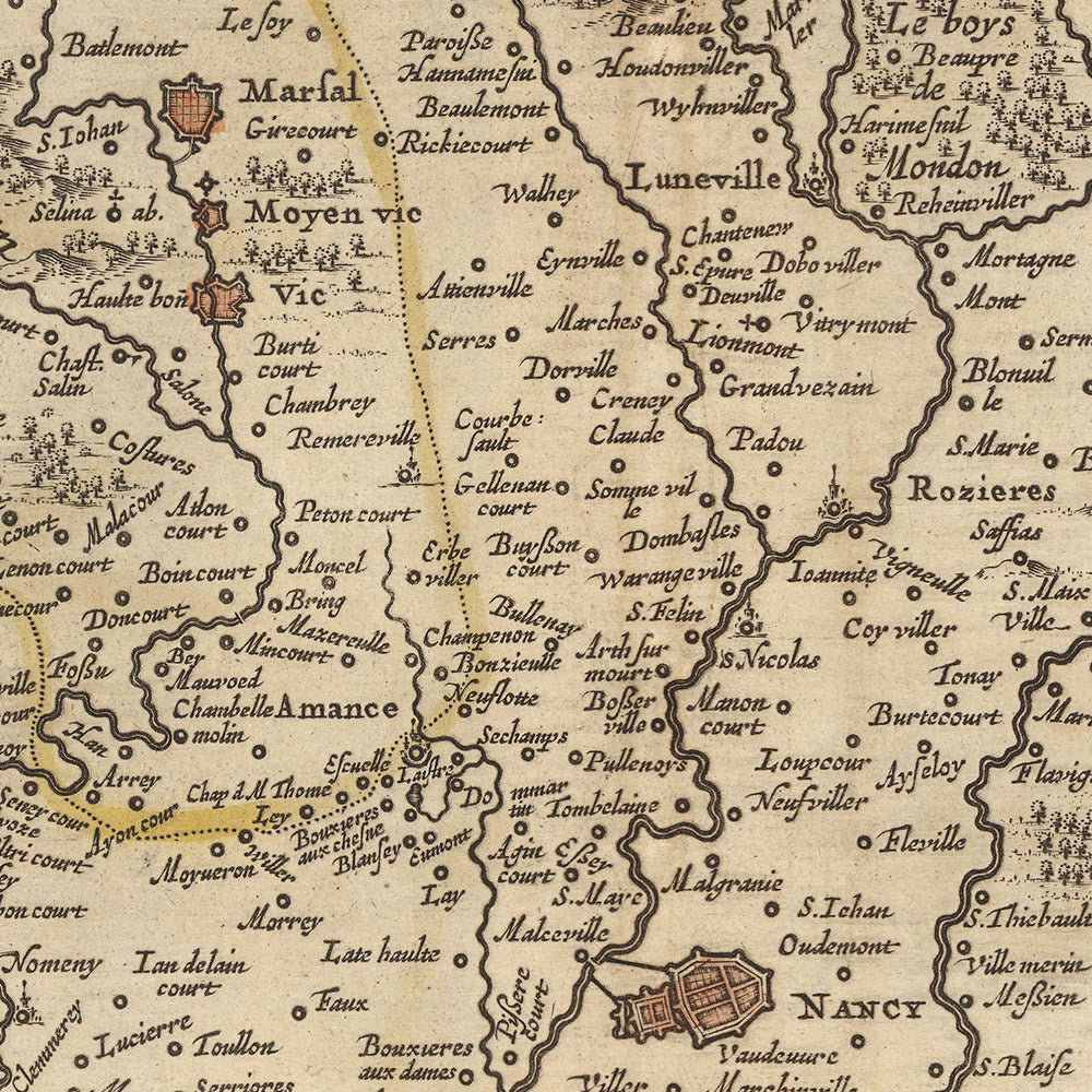 Alte Karte des Herzogtums Lothringen, Frankreich von Visscher, 1690: Nancy, Metz, Saarbrücken, Kaiserslauten, Nordvogesenpark