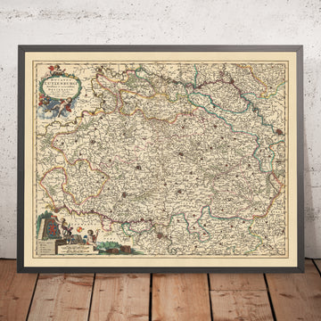 Old Map of Duchy of Luxembourg by Visscher, 1690: Liège, Namur, Metz, Trier, Ardennes Regional Park