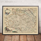 Mapa antiguo del Ducado de Luxemburgo por Visscher, 1690: Lieja, Namur, Metz, Trier, Parque Regional de las Ardenas
