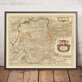Ancienne carte du duché de Savoie, France par Visscher, 1690 : Genève, Grenoble, Chambéry, Chamonix, Parc national de la Vanoise