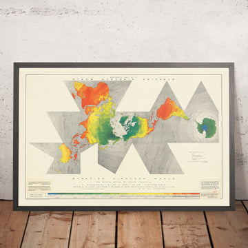 Old Dymaxion Airocean World Map by Buckminster Fuller, 1954: Icosahedron Projection, One Island Earth