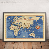 Mappa Pittorica Antica delle Rotte Aeree dell'Emisfero Orientale della BOAC, 1949: Aviazione della Metà del Ventesimo Secolo 
