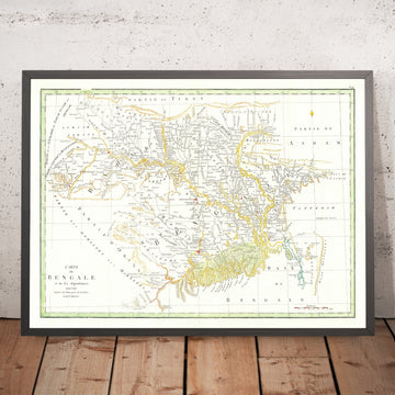 Mapa antiguo de la India oriental y Bangladesh por William Bolts, 1773: Calcuta, Dacca, Patna, Murshidabad