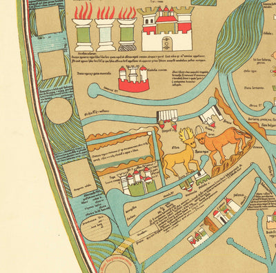 Old Ebstorf Mappa Mundi - Atlas mondial ancien du XIIIe siècle - Gibraltar, Méditerranée, Jérusalem, Sicile, Grèce