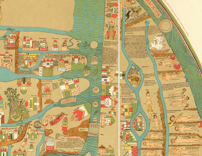 Alte Ebstorfer Mappa Mundi – Alter Weltatlas aus dem 13. Jahrhundert – Gibraltar, Mittelmeer, Jerusalem, Sizilien, Griechenland