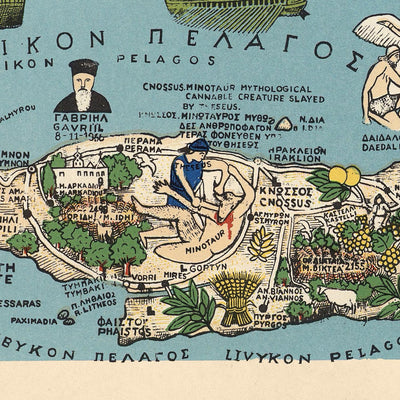 Old Pictorial Map of Ancient & Modern Greece, 1962: Athens, Thessaloniki, Mount Olympus, Greek Civil War