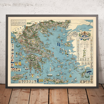 Mappa Pittorica Antica e Moderna della Grecia, 1962: Atene, Salonicco, Monte Olimpo, Guerra Civile Greca 