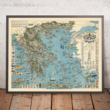 Mappa Pittorica Antica e Moderna della Grecia, 1962: Atene, Salonicco, Monte Olimpo, Guerra Civile Greca 