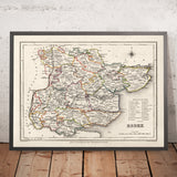 Old Map of Essex, 1844 by Samuel Lewis - Great Eastern Railway, ECR, Chelmsford, Colchester