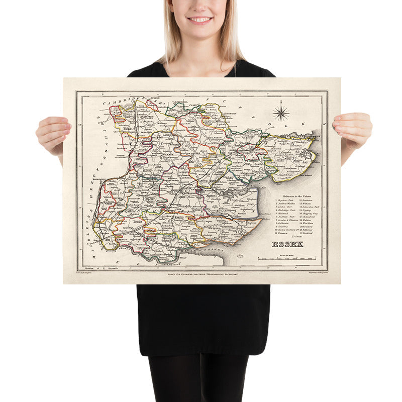 Old Map of Essex, 1844 by Samuel Lewis - Great Eastern Railway, ECR, Chelmsford, Colchester