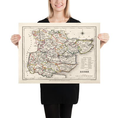 Old Map of Essex, 1844 by Samuel Lewis - Great Eastern Railway, ECR, Chelmsford, Colchester
