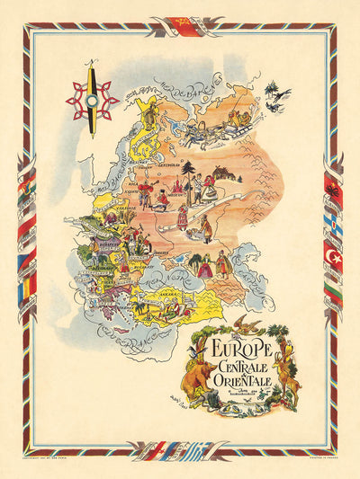 Old Pictorial Map of Central and Eastern Europe by Liozu, 1951: Post-WWII, USSR, Turkey