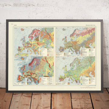 Mappa infografica antica della geologia europea, 1967: Geomorfologia, Suoli, Vegetazione 