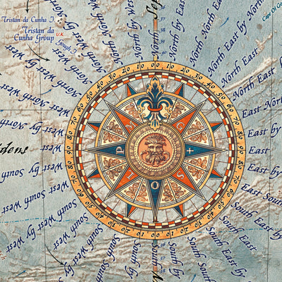 Exekutive Weltkarte von Ray&Co, 2025: 3D-Ozeanrelief, Vintage-Ästhetik, jede Flagge 